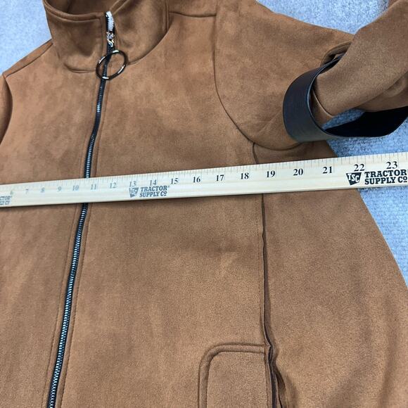 Joseph Ribkoff Swing Jacket Women 6 Brown Vegan Suede Bell Sleeves Full Zip - Picture 5 of 9